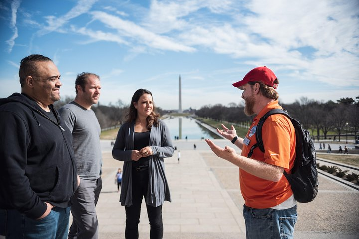 National Mall tour covering the reflecting pool with the Washington Monument in the distance.